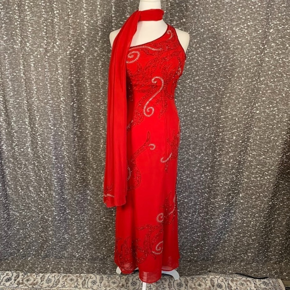 Vintage Tiffany Designs Red Beaded Cocktail Prom Dress Y2K Glam Women's 2